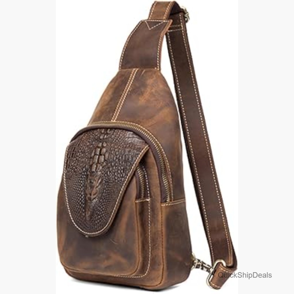 Genuine Crazy Horse Leather Sling Bag Crossbody Backpack Daypack